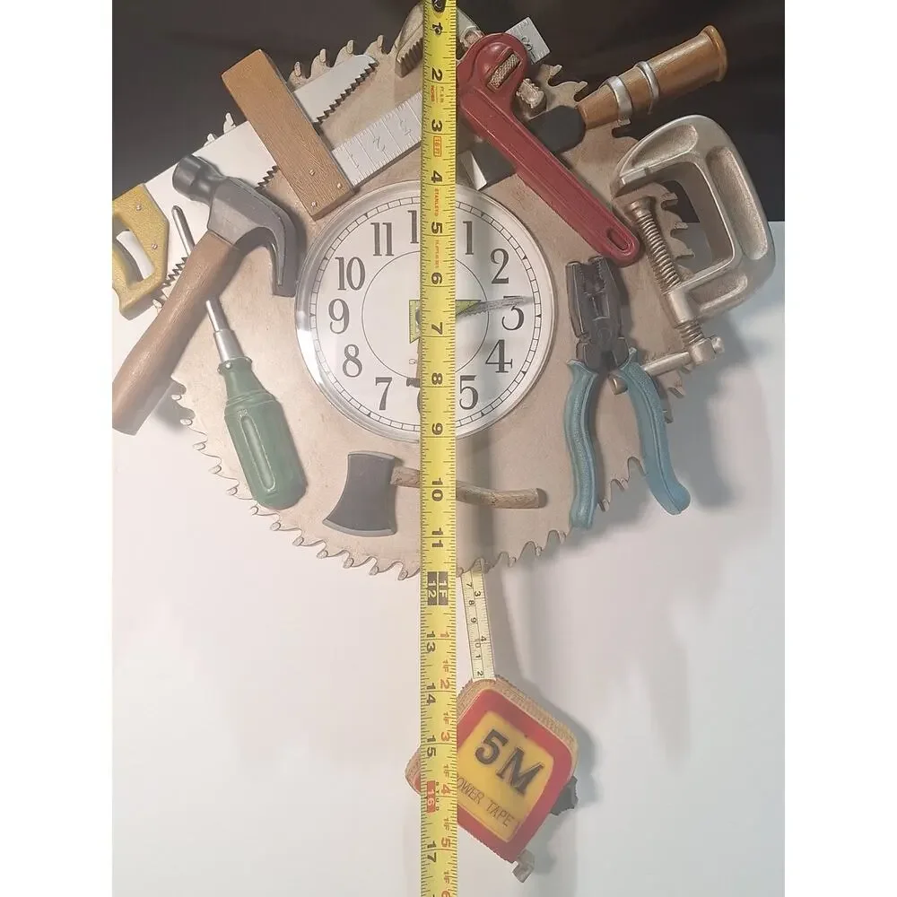 Vintage Tool Time Saw Blade Wall Clock Pendulum Garage Man Cave Decor